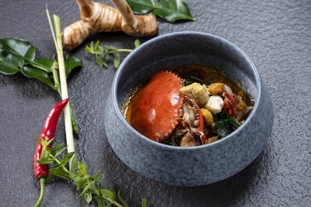 crab dish with spices by terrace rim naam at mandarin oriental, bangkok